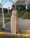 Appliqued Sexy One Shoulder See Through Side Slit Long Prom Evening Dress,ZX303