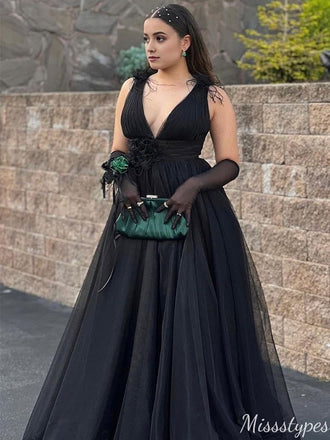 Formal Deep V-neck A-line Long Prom Dress Ideas, Evening Party Dresses,ZX792