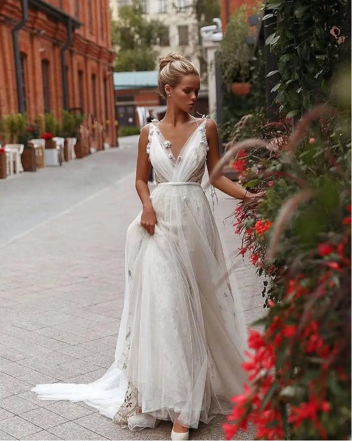 Princess Tulle White Backless V-Neck Long Prom Evening Dress,ZX263