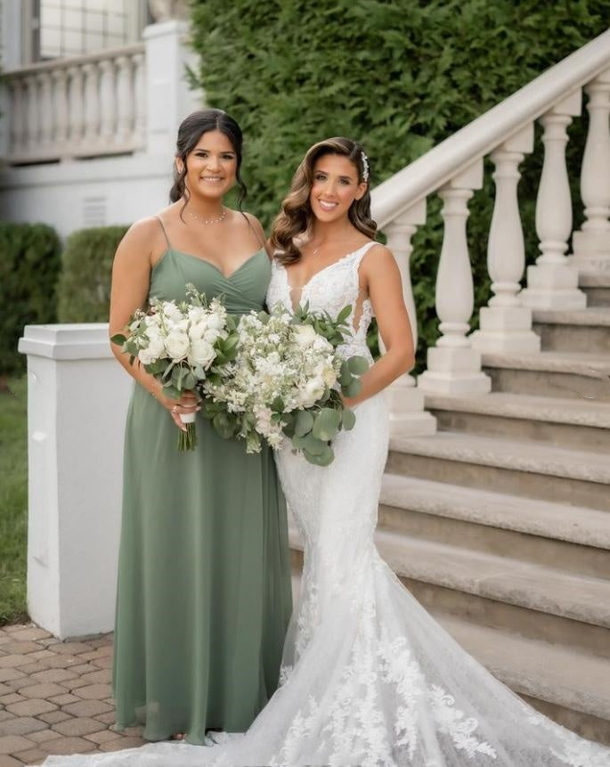 Mismatched Green Satin Women Floor-Length Bridesmaid Dresses Online, BL155