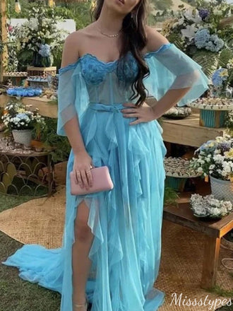Casual Sweetheart Off-shoulder Lace A-line Long Prom Dress Ideas, Evening Party Dresses,ZX797