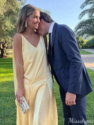 Casual V-neck A-line Long Prom Dress Ideas, Evening Party Dresses,ZX799