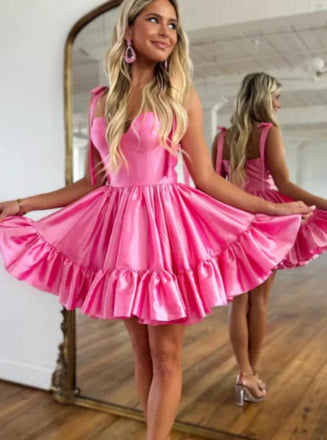 Vintage Rose Pink A-Line Ruffle Sexy Women Mini Party Homecoming Dresses,HM207