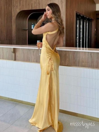 Gold One Shoulder Backless Women Unique Evening Prom Evening Dress,ZX202