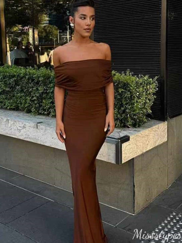 Elegant Square Off-shoulder Mermaid Long Prom Dress Ideas, Evening Party Dresses,ZX805