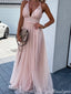 Elegant V-neck Spaghetti Strap A-line Long Prom Dress Ideas, Evening Party Dresses,ZX809