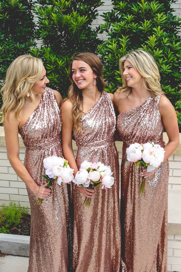 Champagne Sequin Sparkly One Shoulder Mermaid Empire Bridesmaid Dresses Online, BL128