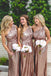 Champagne Sequin Sparkly One Shoulder Mermaid Empire Bridesmaid Dresses Online, BL128