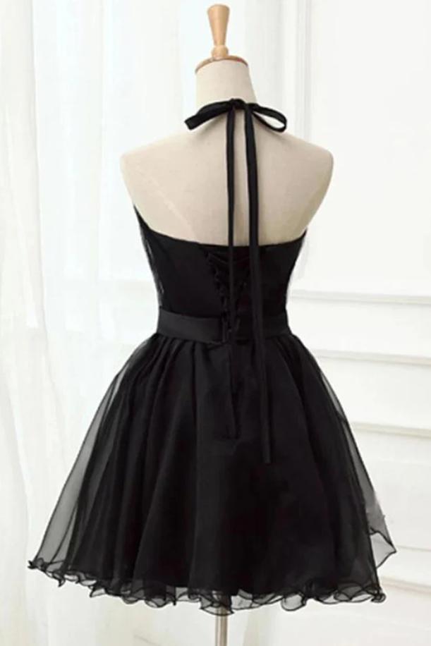 Halter Black Tulle Beaded Lady Mini New Arrival Homecoming Dresses,HM167