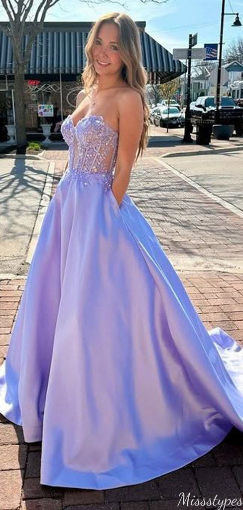 Gorgeous Strapless Sweetheart A-line Long Prom Dress Ideas, Evening Party Dresses,ZX813