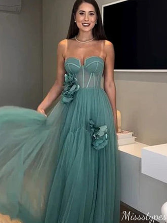 Elegant Strapless Sweetheart A-line Long Prom Dress Ideas, Evening Party Dresses,ZX814