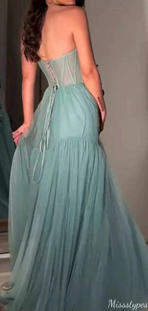 Elegant Strapless Sweetheart A-line Long Prom Dress Ideas, Evening Party Dresses,ZX814