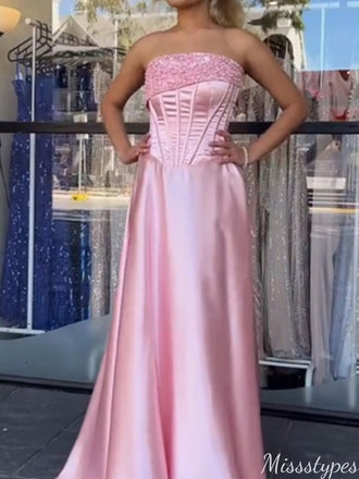 Elegant Strapless Straight Across A-line Long Prom Dress Ideas, Evening Party Dresses,ZX815