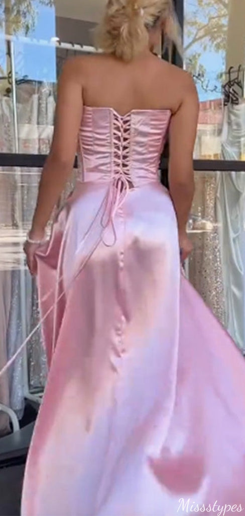 Elegant Strapless Straight Across A-line Long Prom Dress Ideas, Evening Party Dresses,ZX815
