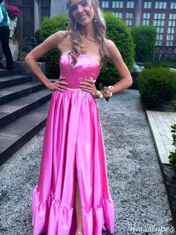 Elegant Strapless Straight Across A-line Long Prom Dress Ideas, Evening Party Dresses,ZX817