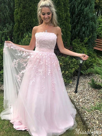 Elegant Strapless Straight Across A-line Long Prom Dress Ideas, Evening Party Dresses,ZX821