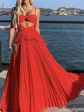 Gorgeous Spaghetti Strap A-line Long Prom Dress Ideas, Evening Party Dresses,ZX823