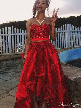 Gorgeous Two Piece Strapless A-line Long Prom Dress Ideas, Evening Party Dresses,ZX824