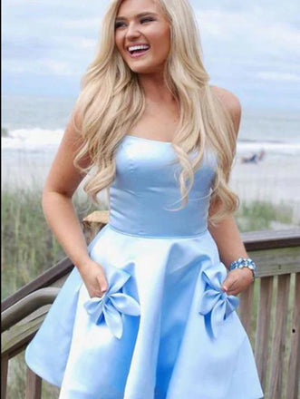 Sky-Blue Strapless Designed Cozy Women Mini Party Homecoming Dresses,HM210