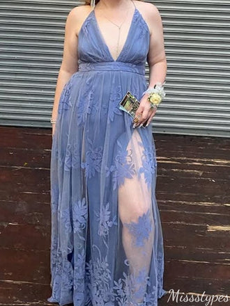 Casual Deep V-neck A-line Long Prom Dress Ideas, Evening Party Dresses,ZX825