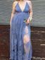 Casual Deep V-neck A-line Long Prom Dress Ideas, Evening Party Dresses,ZX825