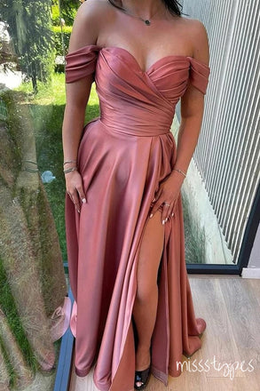 Cozy Blushing-Pink Sweetheart Side Slit Soft Long Popular Prom Dresses,ZX117