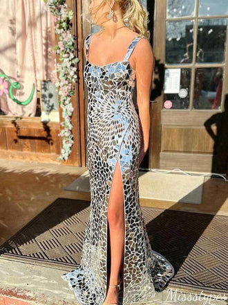 Casual Spaghetti Strap Square Mermaid Long Prom Dress Ideas, Evening Party Dresses,ZX826