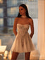 White Beautiful Tulle Beaded Strapless Mini Party Homecoming Dresses,HM200