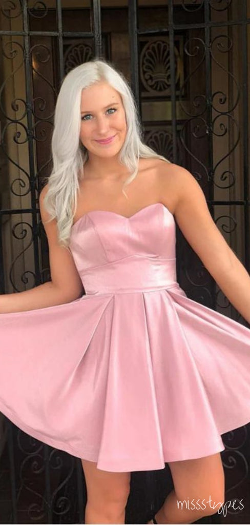 Simple Strapless A-Line Pink Mini New Arrival Homecoming Dresses,HM164