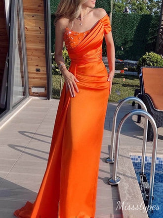 Gorgeous One-shoulder Asymmetric Mermaid Long Prom Dress Ideas, Evening Party Dresses,ZX533