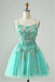 Green Beautiful Spaghetti Strap Tulle Appliqued A-Line Mini Homecoming Dresses, HM80