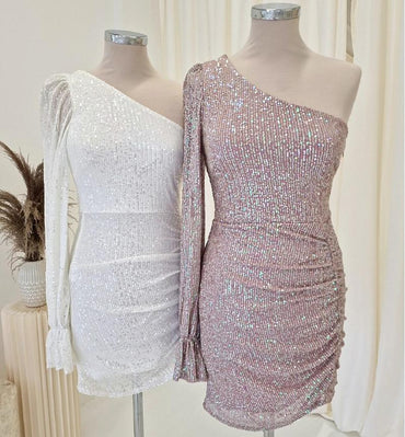 Sparkly One Shoulder Sexy Women Mini New Arrival Homecoming Dresses,HM134
