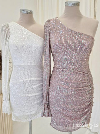 Sparkly One Shoulder Sexy Women Mini New Arrival Homecoming Dresses,HM134