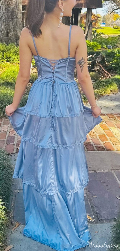 Casual Spaghetti Strap A-line Long Prom Dress Ideas, Evening Party Dresses,ZX534