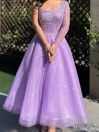 Gorgeous One-shoulder Unique A-line Long Prom Dress Ideas, Evening Party Dresses,ZX854