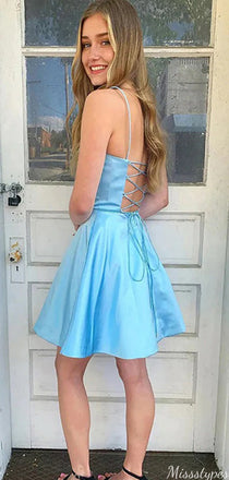 Casual Spaghetti Strap A-line Short Mini Homecoming Dress,HM328