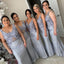 Mermaid Elegant Purple Appliqued Spaghetti Strap Floor-Length Bridesmaid Dresses Online, BL51