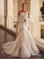 Unique Vintage White Mermaid Lace Full Sleeve Long Fashion Wedding Dresses,HS106