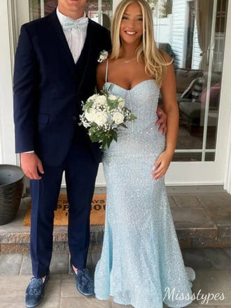 Elegant Spaghetti Strap Sweetheart Mermaid Long Prom Dress Ideas, Evening Party Dresses,ZX536