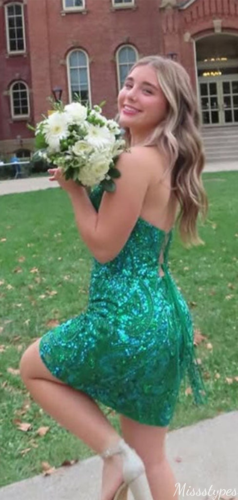 Unique Strapless Sequins bateau Sheath Short Mini Homecoming Dress,HM335