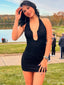 Sexy Halter Deep V-neck Sheath Short Mini Homecoming Dress,HM338