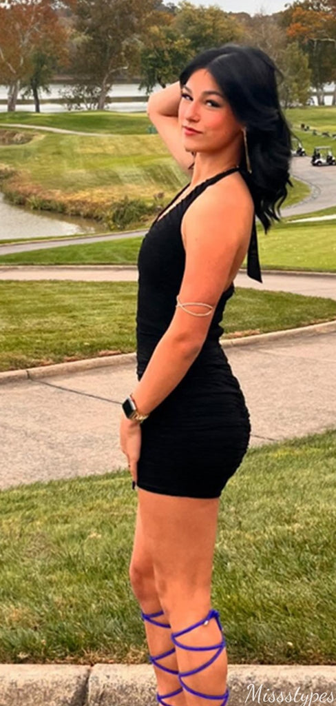 Sexy Halter Deep V-neck Sheath Short Mini Homecoming Dress,HM338