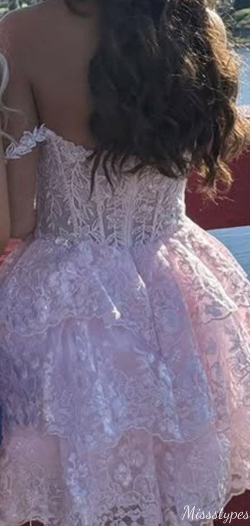 Gorgeous Off-shoulder Sweetheart Lace A-line Short Mini Homecoming Dress,HM341