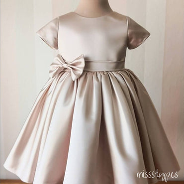 Princess Simple Champagne Flower Empire Long Little Flower Girl Dresses, ET26