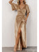 Champagne Velvet Half Sleeve Side Slit V-Neck Floor-Length Mermaid Prom Dresses,ZX68