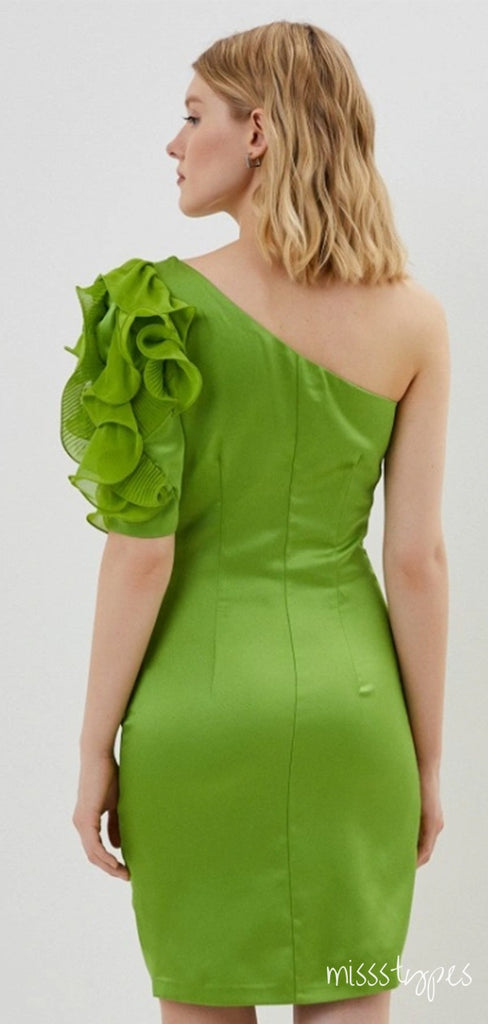 Charming Green One Shoulder Flower Mini Homecoming Dresses, HM35