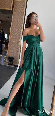Elegant Green Women Off Shoulder Sweetheart Side Slit With Tail Evening Dresses ZX18