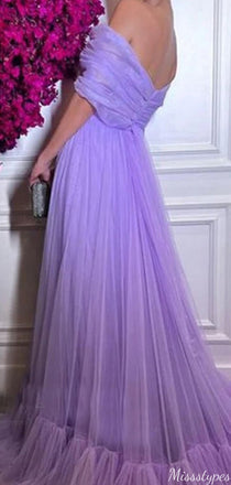 Gorgeous Off-shoulder Notched A-line Long Prom Dress Ideas, Evening Party Dresses,ZX857