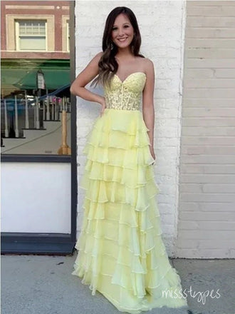 Popular Yellow A-line Sweetheart Maxi Long Party Prom Dresses,Evening Dress,ZX185
