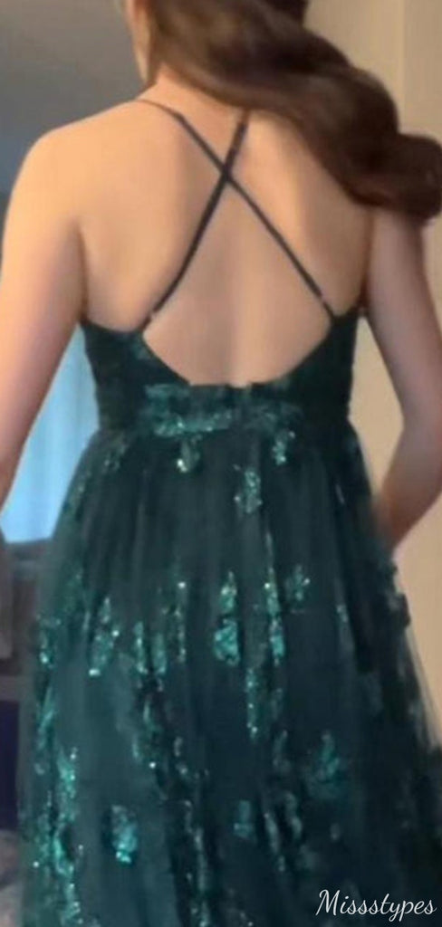 Gorgeous V-neck Lace A-line Long Prom Dress Ideas, Evening Party Dresses,ZX858